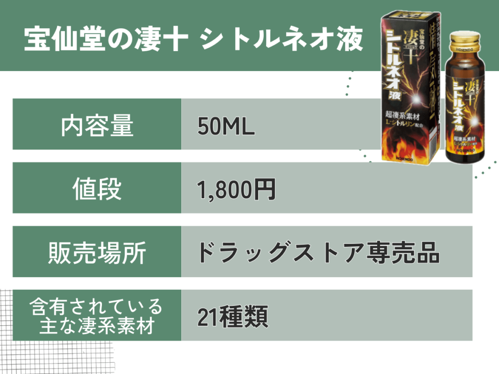 宝仙堂の凄十 シトルネオ液:743円(ドリンク)の効果や口コミ