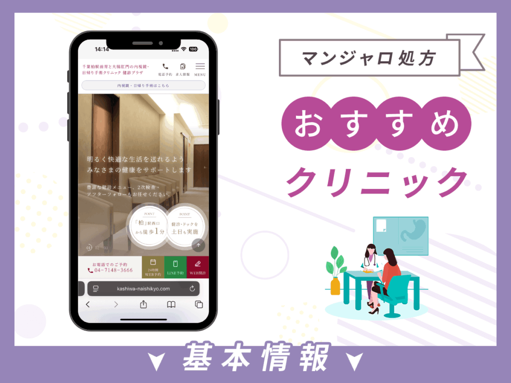 千葉でマンジャロが安いクリニック:千葉柏駅前胃と大腸肛門の内視鏡・日帰り手術クリニック 健診プラザ